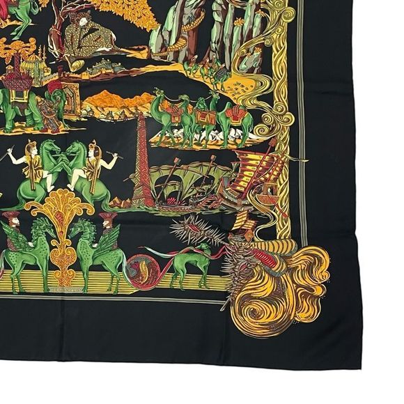Hermes Carre 90 Au FIL De La SOIE Silk Scarf Black/multicolor - Picture 5 of 7